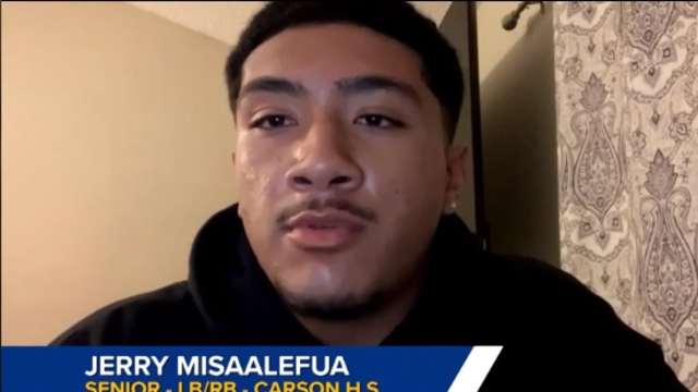 Carson football senior Jerry Misaalefua is one of the best two-way players in the City Section